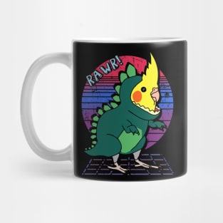 Aesthetic Vaporwave Cockatiel Dinosaur Doodle Mug